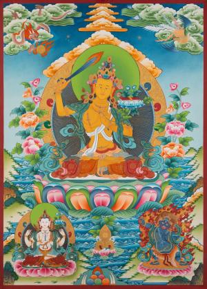 Original Hand-Painted Manjushree Thangka Painting | Tibetan Wall Hanging | Home Decor | Zen Buddhism | Gift Ideas
